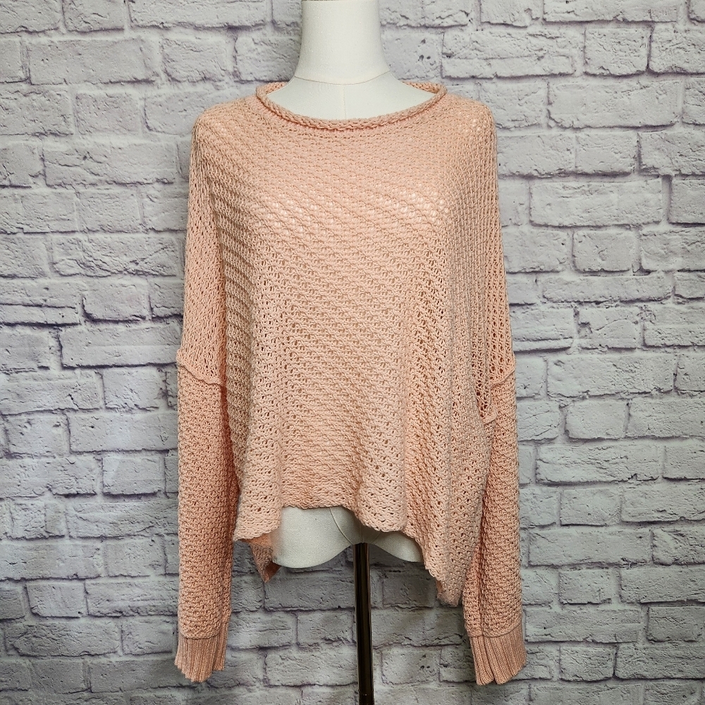WOODEN SHIPS Loose Knit Oversized Slouchy Cotton Blend Sweater Sz Med/LG Peach